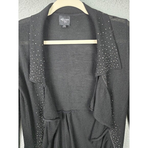 Colour Works Cardigan Sweater Womens S Black Silver Stud Long Open High Low - Picture 2 of 10